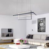 Modern Black Double Rectangle LED Pendant Light Hanging Ceiling Fixture for Dining Room
