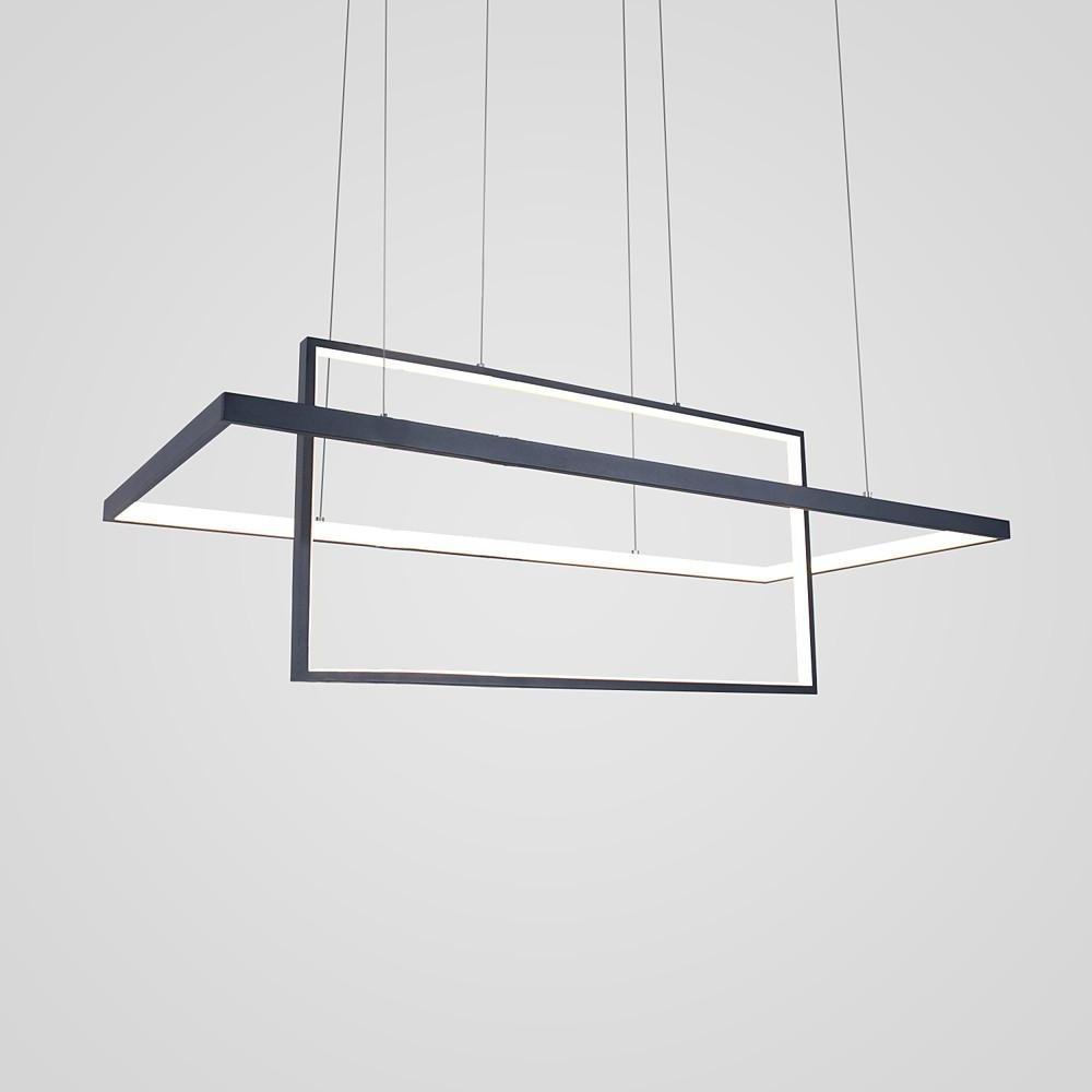 Modern Black Double Rectangle LED Pendant Light Hanging Ceiling Fixture for Dining Room