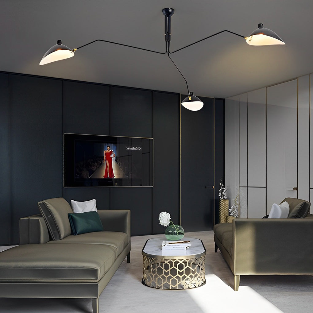Modern Black Duckbill Shade Chandelier with Adjustable Swing Long Light Arms