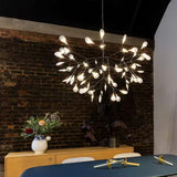 Modern Black Firefly LED Branch Chandelier Botanical Floral Ceiling Light Fixture