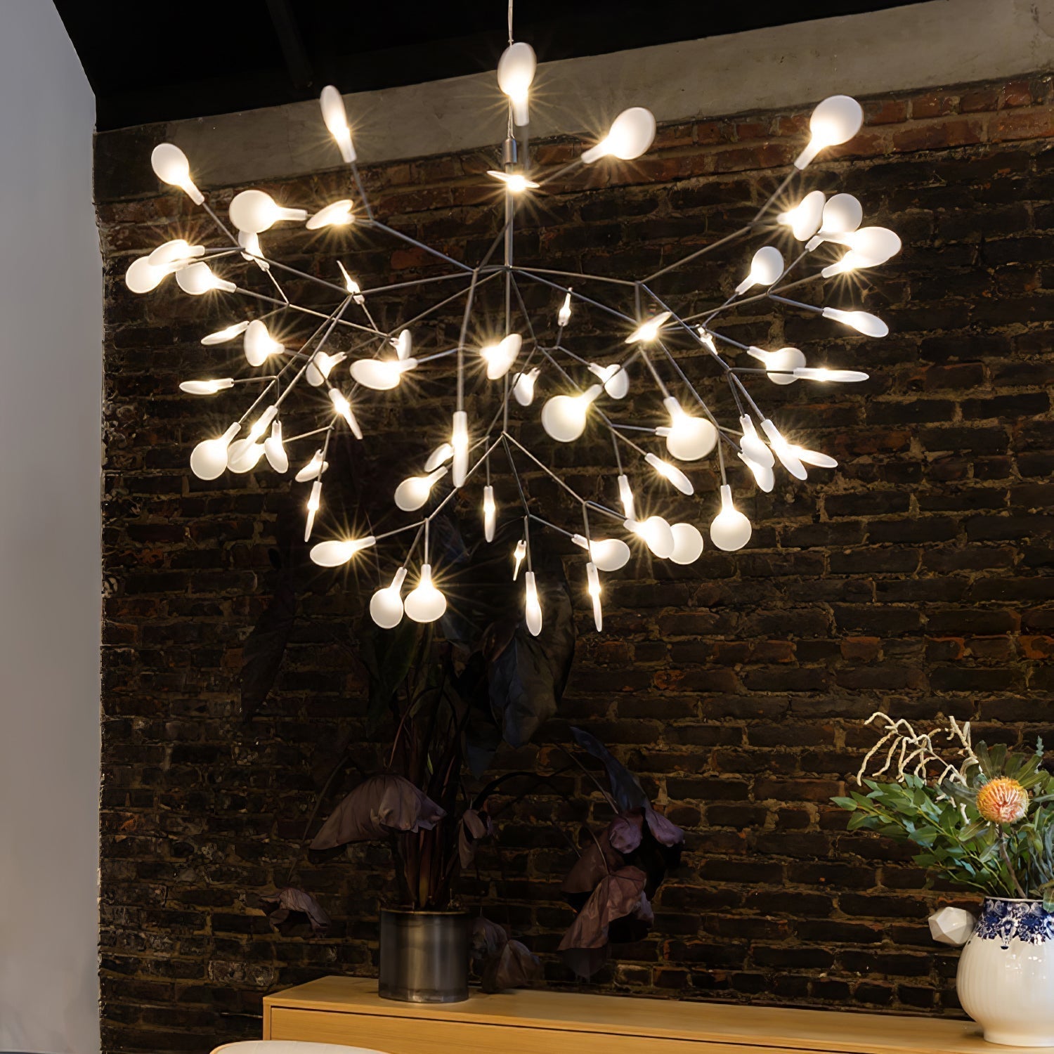 Modern Black Firefly LED Branch Chandelier Botanical Floral Ceiling Light Fixture