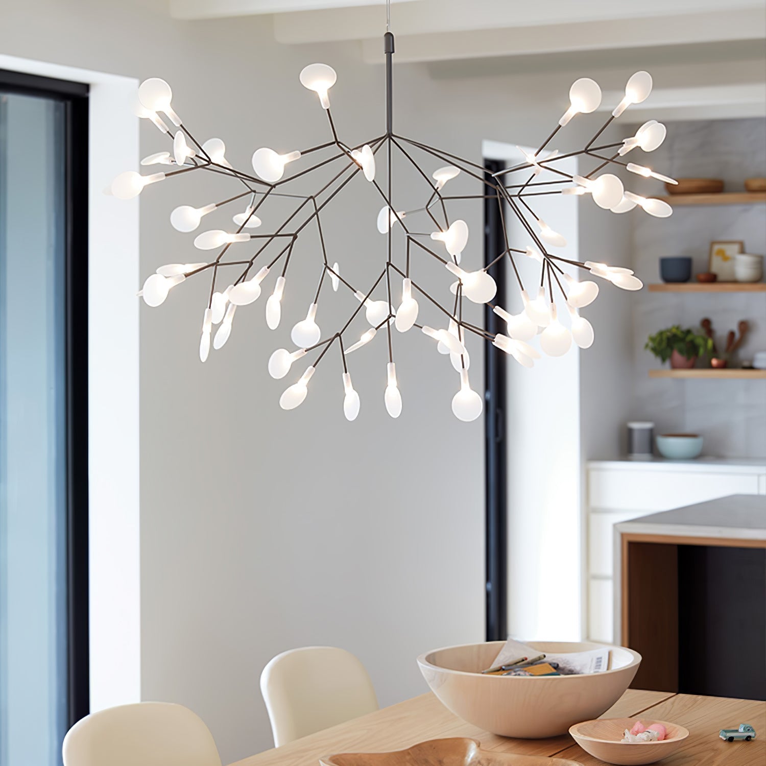 Modern Black Firefly LED Branch Chandelier Botanical Floral Ceiling Light Fixture