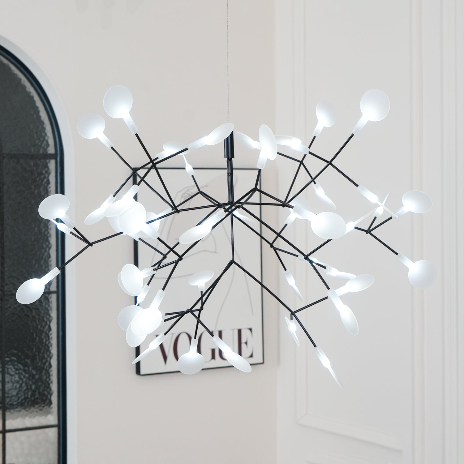 Modern Black Firefly LED Branch Chandelier Botanical Floral Ceiling Light Fixture