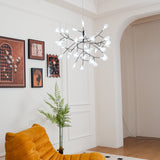Modern Black Firefly LED Branch Chandelier Botanical Floral Ceiling Light Fixture