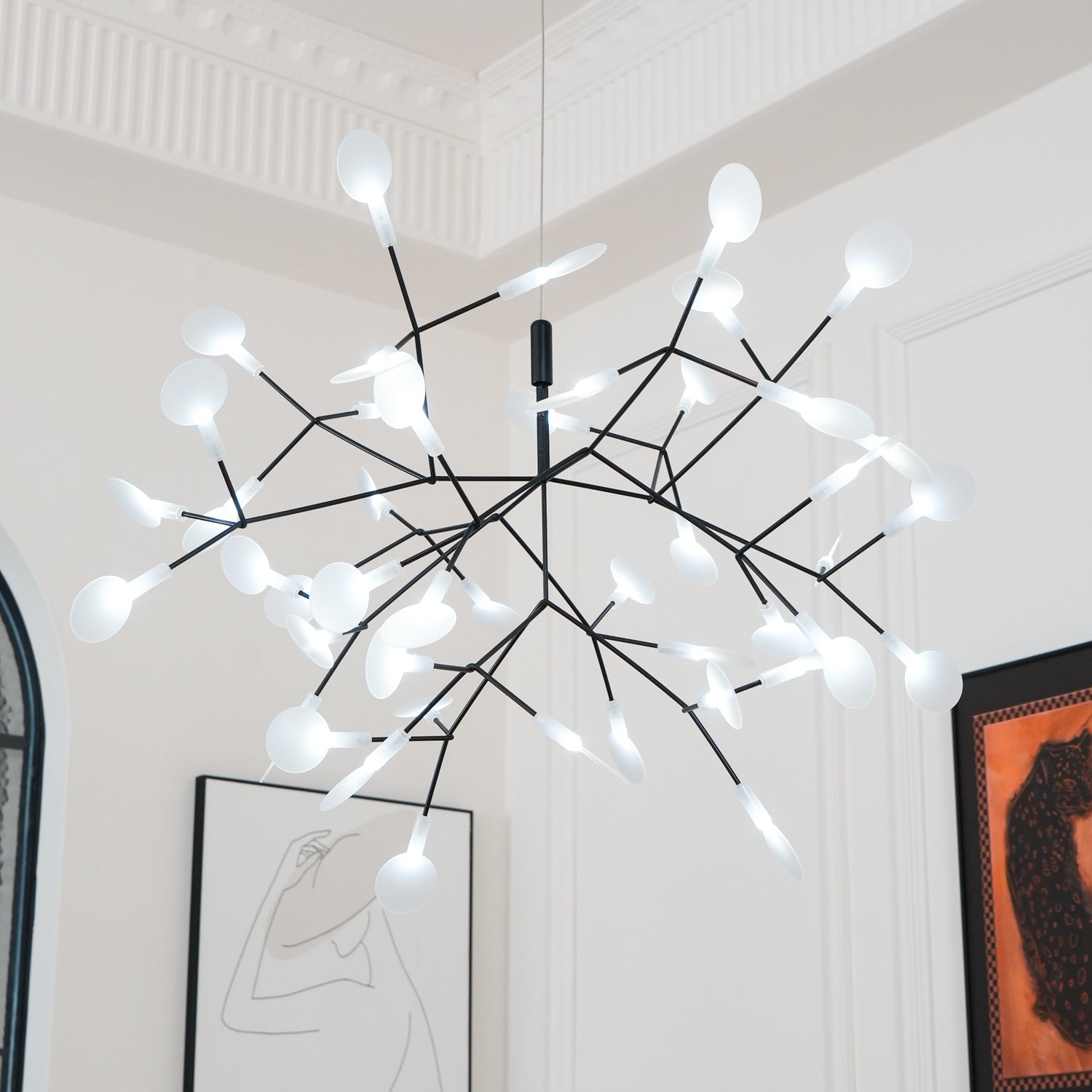 Modern Black Firefly LED Branch Chandelier Botanical Floral Ceiling Light Fixture