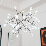 Modern Black Firefly LED Branch Chandelier Botanical Floral Ceiling Light Fixture