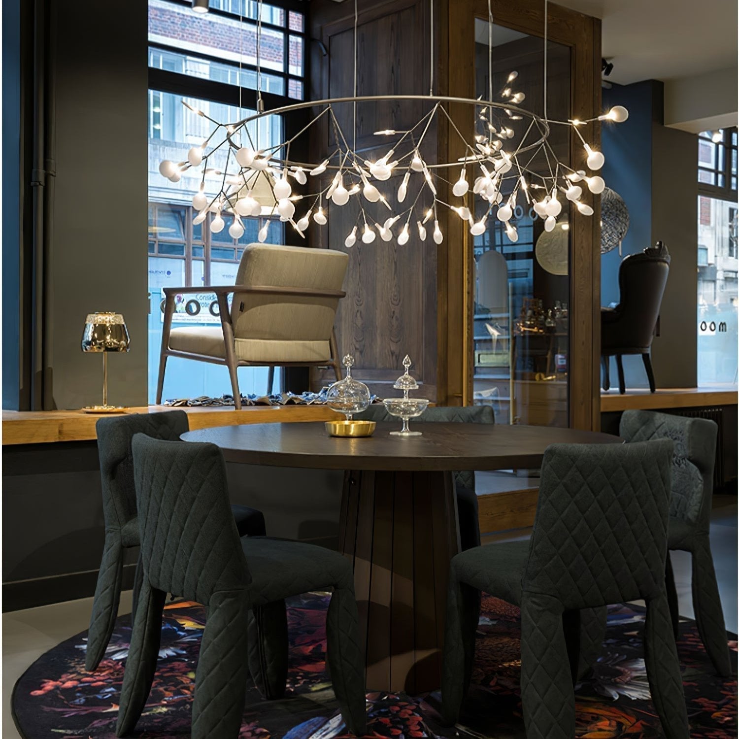 Modern Black Firefly LED Branch Chandelier Botanical Floral Ceiling Light Fixture