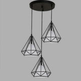 Modern Black Geometric Island Chandelier 3 Light Lantern Pendant Fixture for Kitchen Dining Room