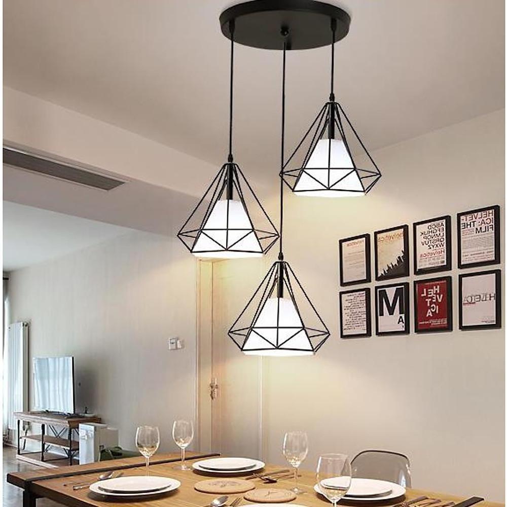Modern Black Geometric Island Chandelier 3 Light Lantern Pendant Fixture for Kitchen Dining Room