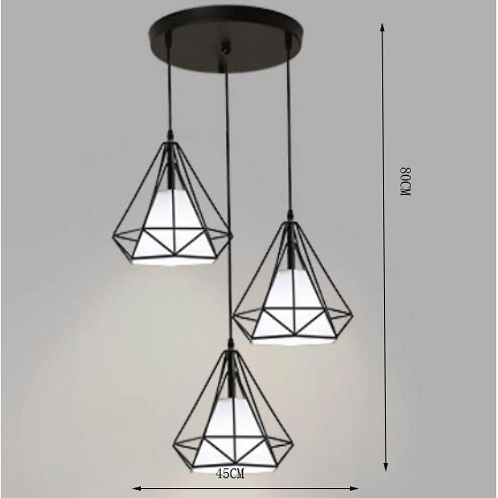 Modern Black Geometric Island Chandelier 3 Light Lantern Pendant Fixture for Kitchen Dining Room