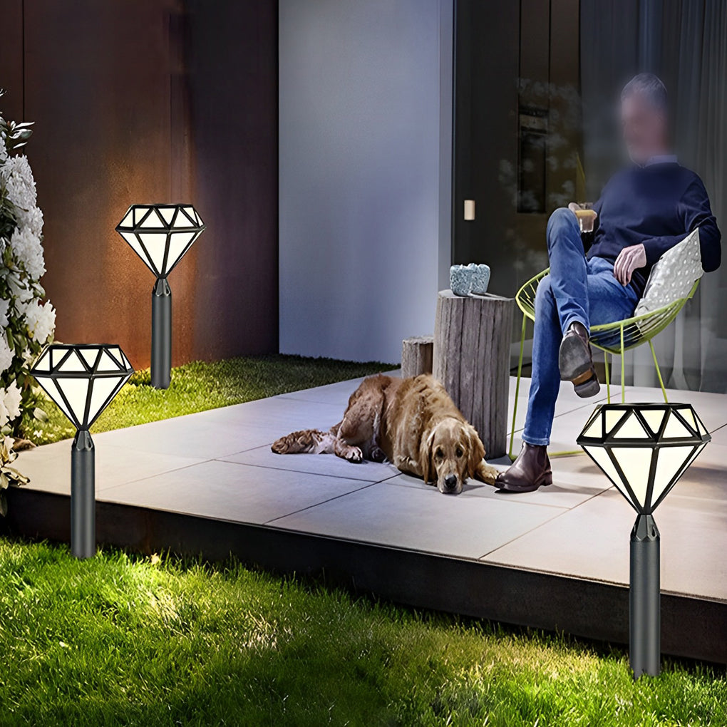 Modern Black Geometric LED Garden Pathway Light Waterproof Outdoor Aluminum Bollard Lamp
