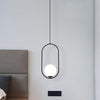 Modern Black Glass Globe Pendant Light with Rounded Rectangle Frame for Kitchen Island Lighting