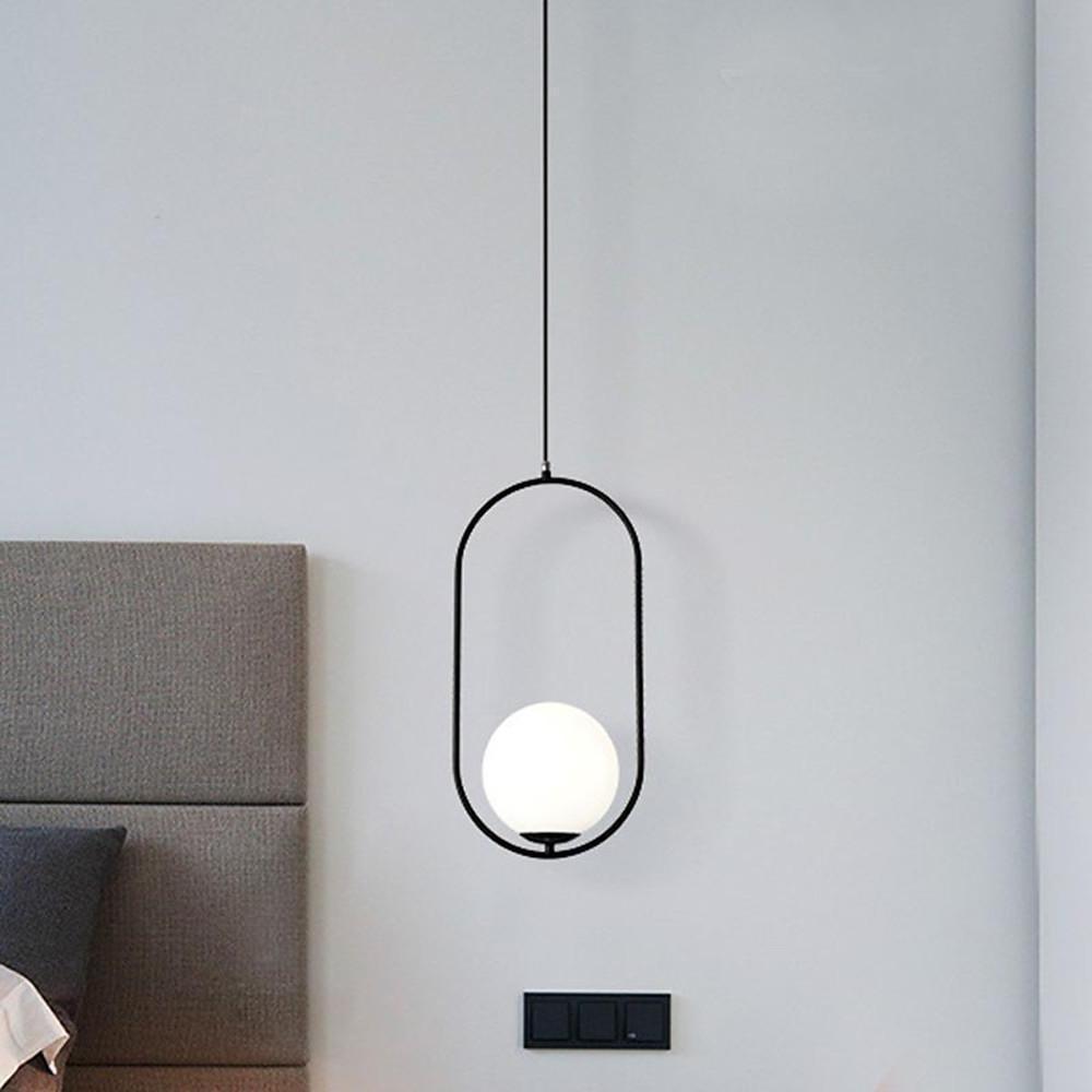 Modern Black Glass Globe Pendant Light with Rounded Rectangle Frame for Kitchen Island Lighting