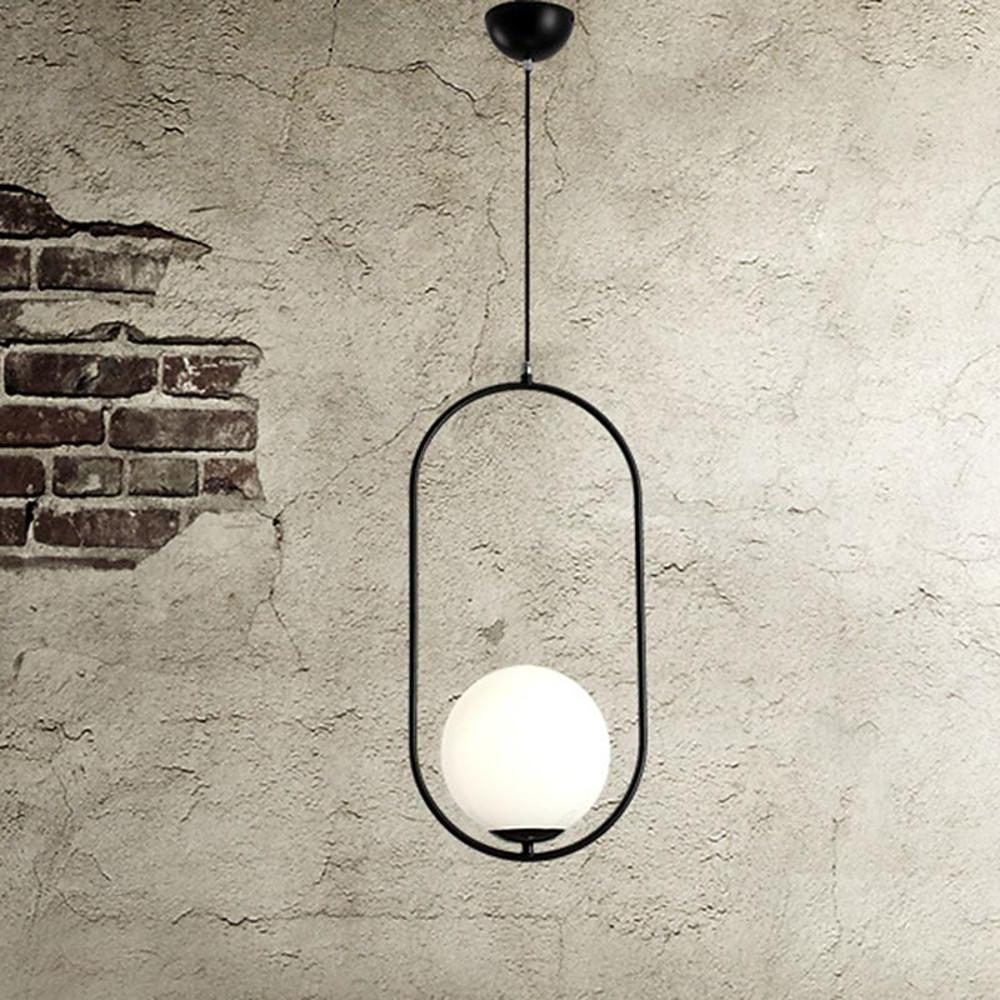 Modern Black Glass Globe Pendant Light with Rounded Rectangle Frame for Kitchen Island Lighting