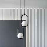 Modern Black Glass Globe Pendant Light with Rounded Rectangle Frame for Kitchen Island Lighting