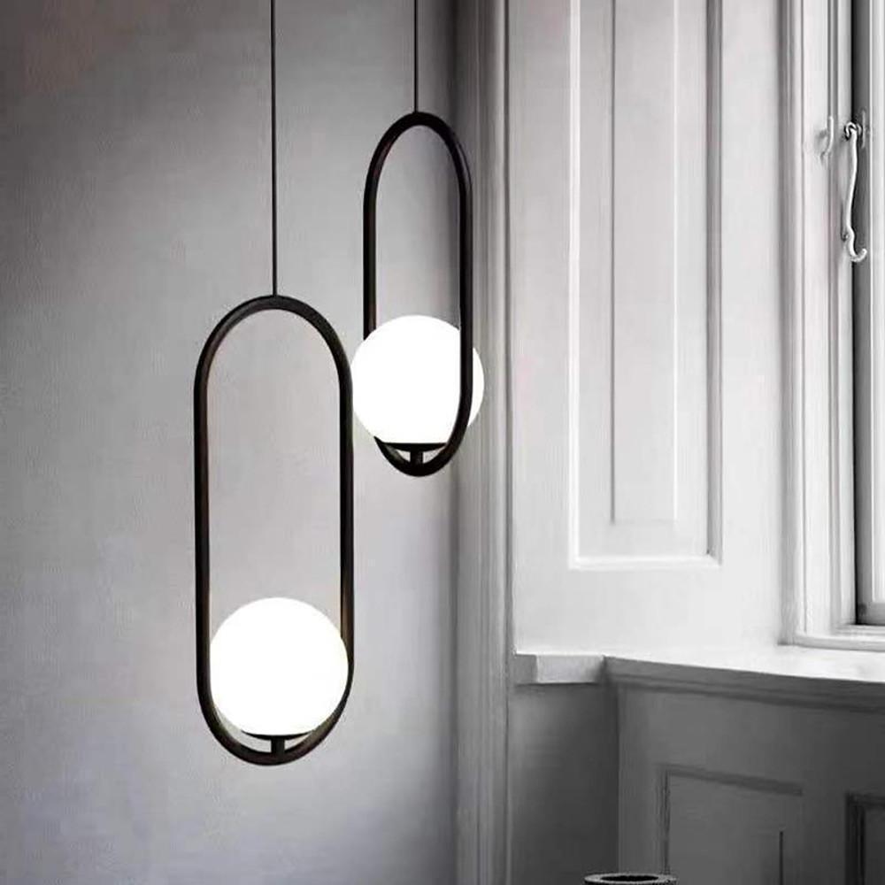 Modern Black Glass Globe Pendant Light with Rounded Rectangle Frame for Kitchen Island Lighting