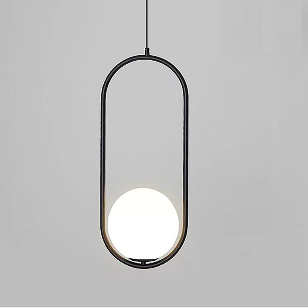 Modern Black Glass Globe Pendant Light with Rounded Rectangle Frame for Kitchen Island Lighting