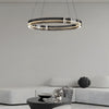 Modern Black Glass LED Ring Pendant Chandelier Dimmable Circular Hanging Light for Dining Room