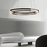 Modern Black Glass LED Ring Pendant Chandelier Dimmable Circular Hanging Light for Dining Room