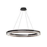 Modern Black Glass LED Ring Pendant Chandelier Dimmable Circular Hanging Light for Dining Room