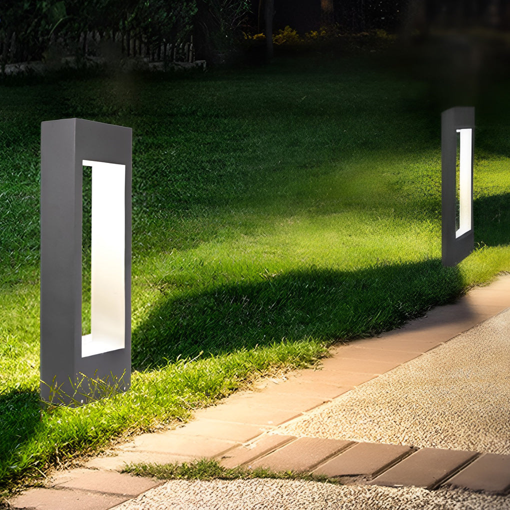 Modern Black Hollow Square LED Outdoor Path Light Waterproof Landscape Garden Lawn Post Lamp
