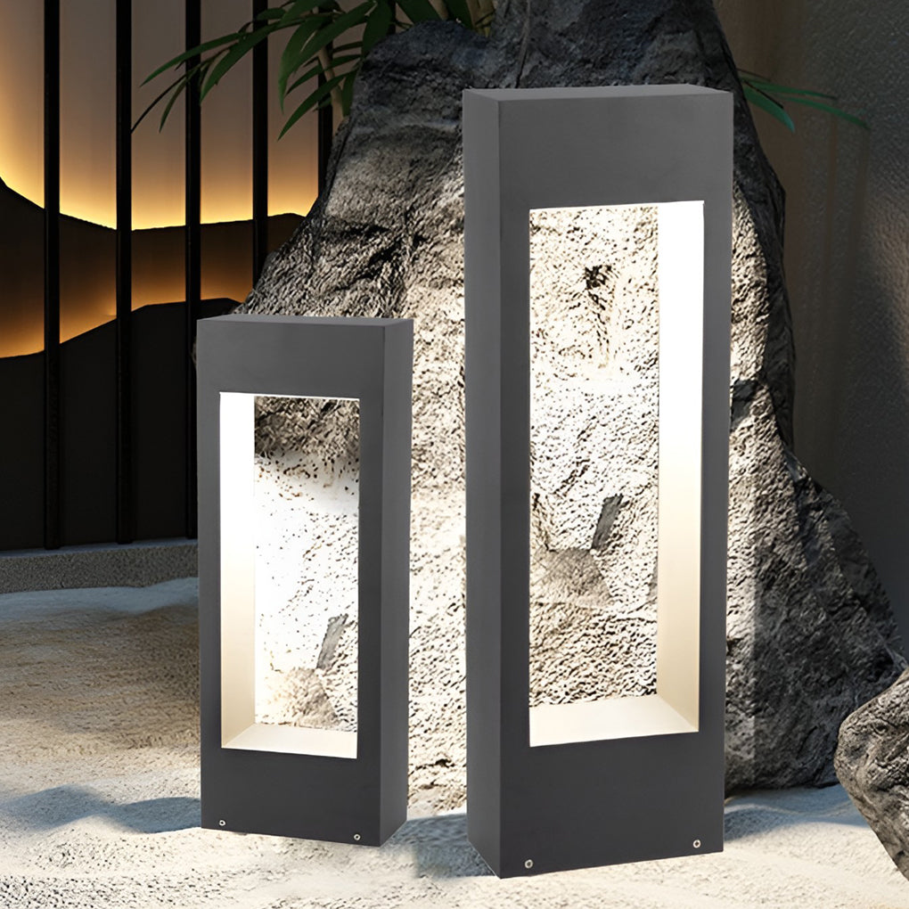 Modern Black Hollow Square LED Outdoor Path Light Waterproof Landscape Garden Lawn Post Lamp
