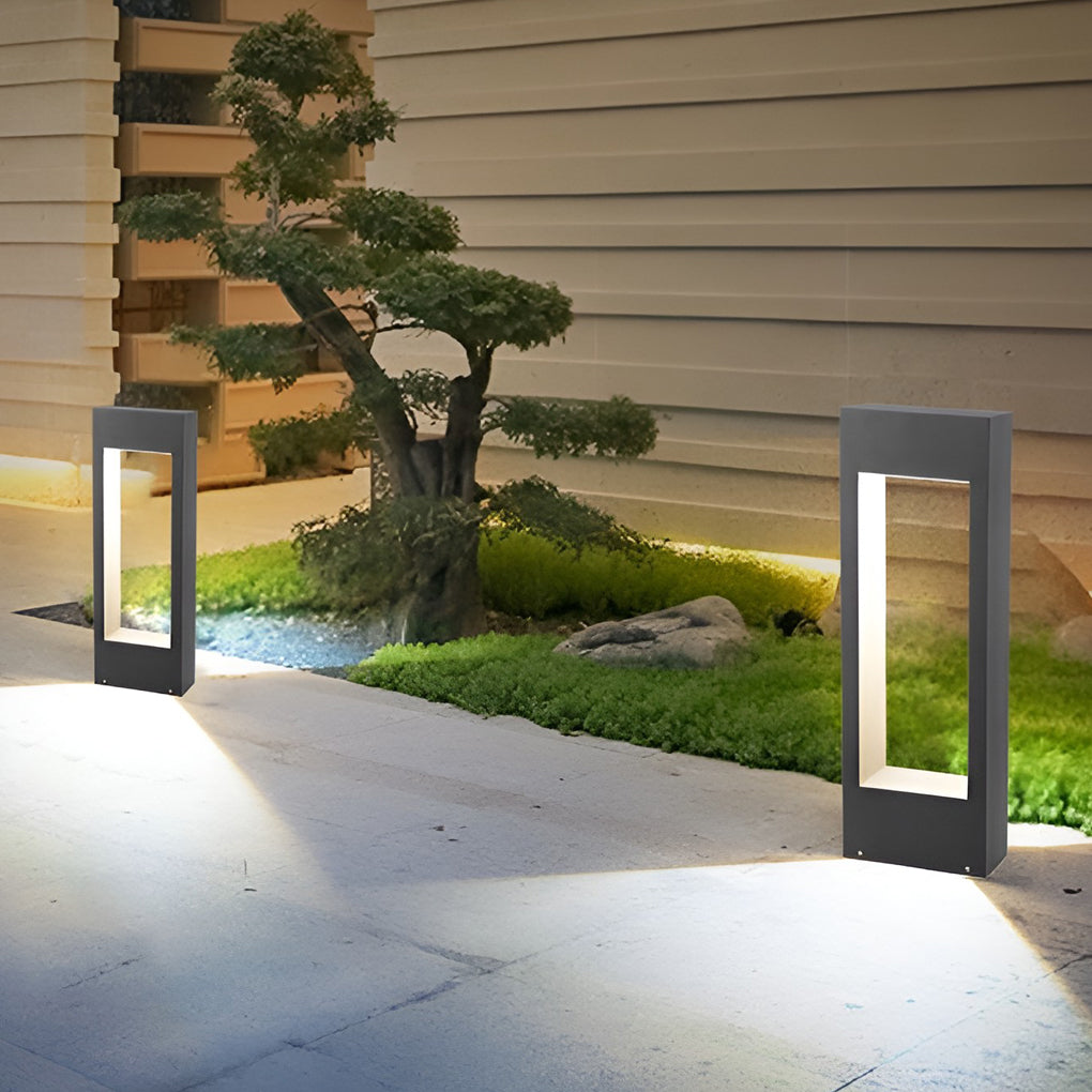 Modern Black Hollow Square LED Outdoor Path Light Waterproof Landscape Garden Lawn Post Lamp