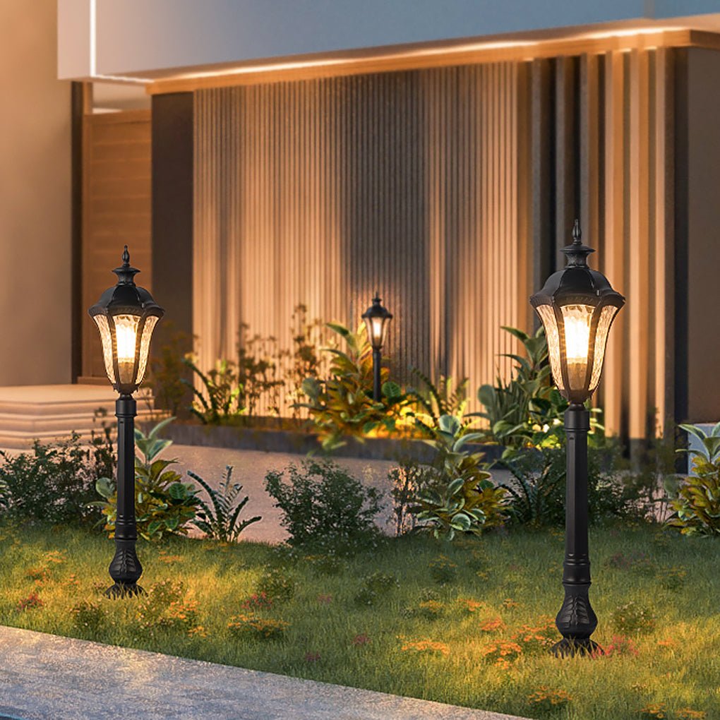 Modern Black Iron Landscape Post Light Waterproof Outdoor Garden Pathway Pedestal Lamp