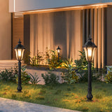 Modern Black Iron Landscape Post Light Waterproof Outdoor Garden Pathway Pedestal Lamp