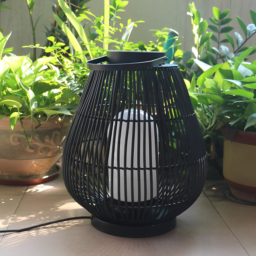 Modern Black Iron Woven Outdoor Lantern Portable Garden Patio Pillar Lamp for Table Ground