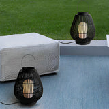 Modern Black Iron Woven Outdoor Lantern Portable Garden Patio Pillar Lamp for Table Ground