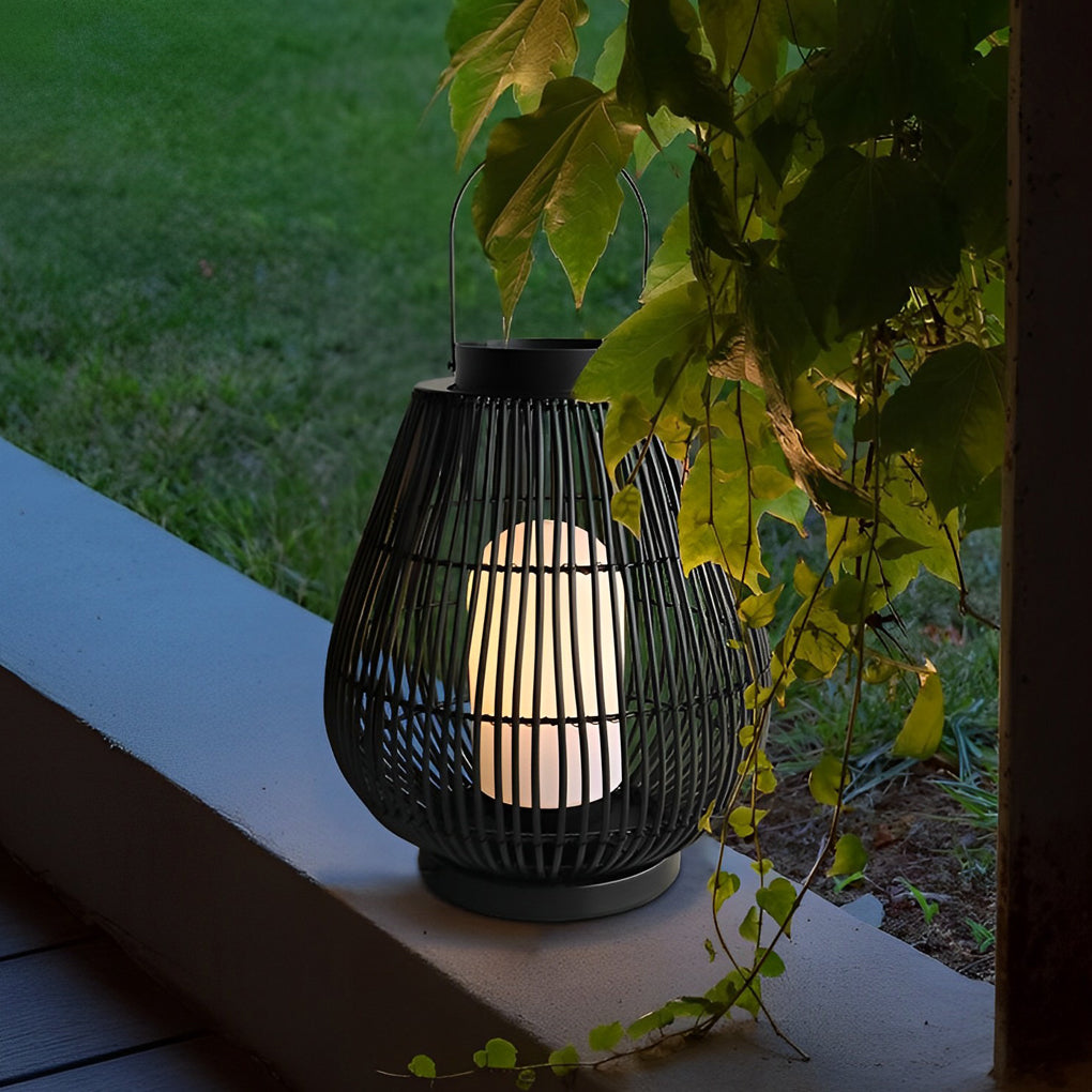 Modern Black Iron Woven Outdoor Lantern Portable Garden Patio Pillar Lamp for Table Ground