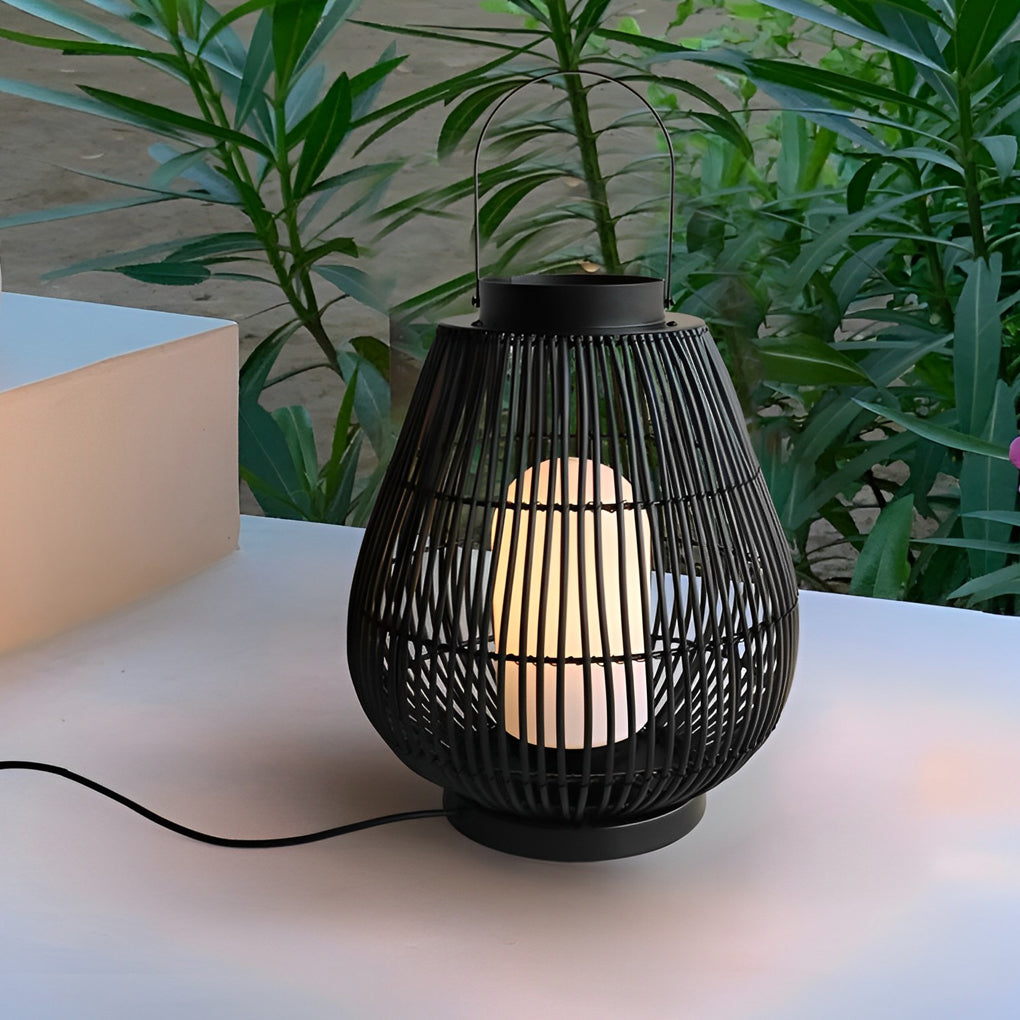 Modern Black Iron Woven Outdoor Lantern Portable Garden Patio Pillar Lamp for Table Ground