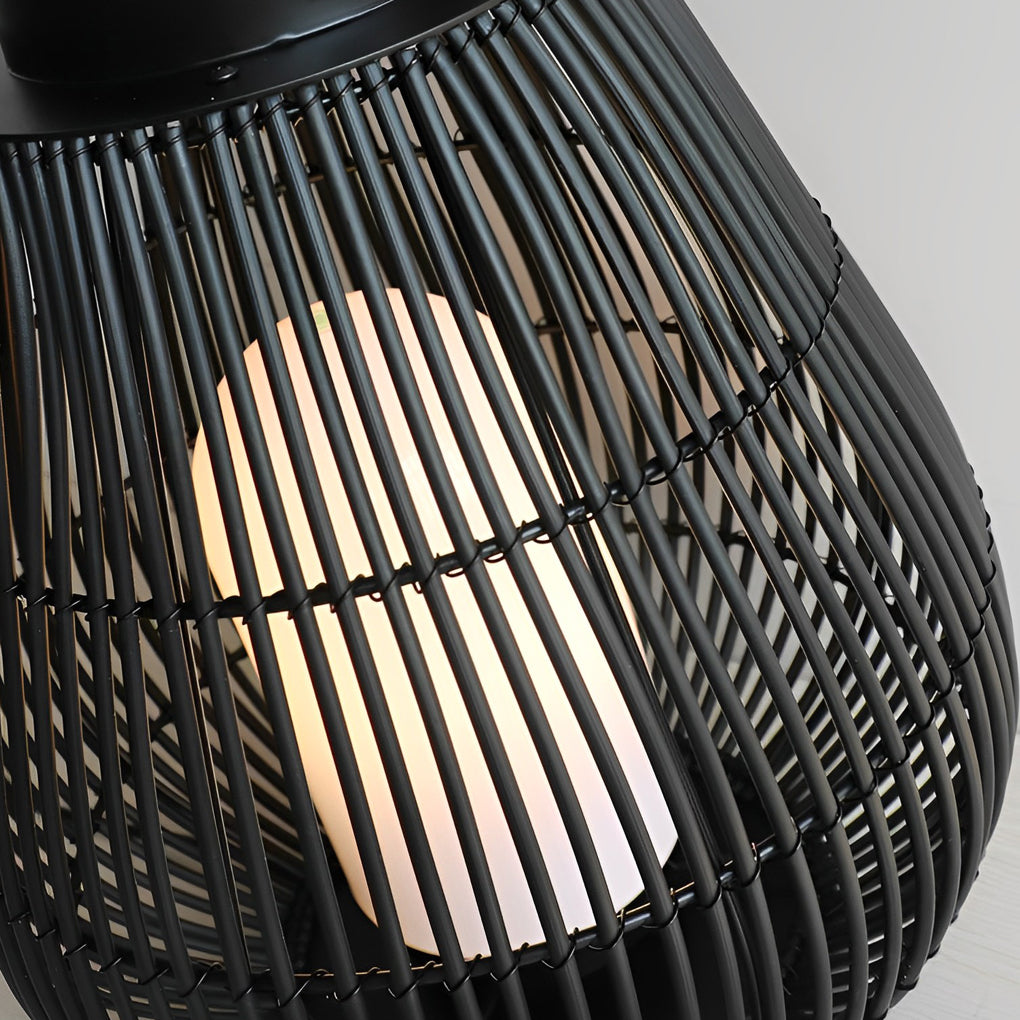 Modern Black Iron Woven Outdoor Lantern Portable Garden Patio Pillar Lamp for Table Ground