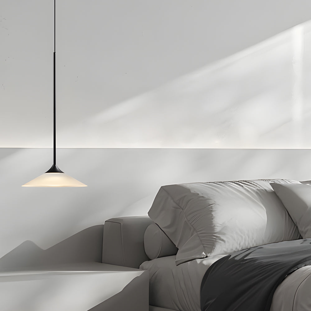 Modern Black LED Cone Pendant Light with White Acrylic Shade and Adjustable Cord 5W