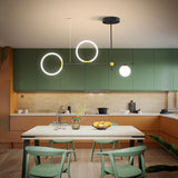 Modern Black LED Island Chandelier Circular Glass Pendant Light for Dining Room