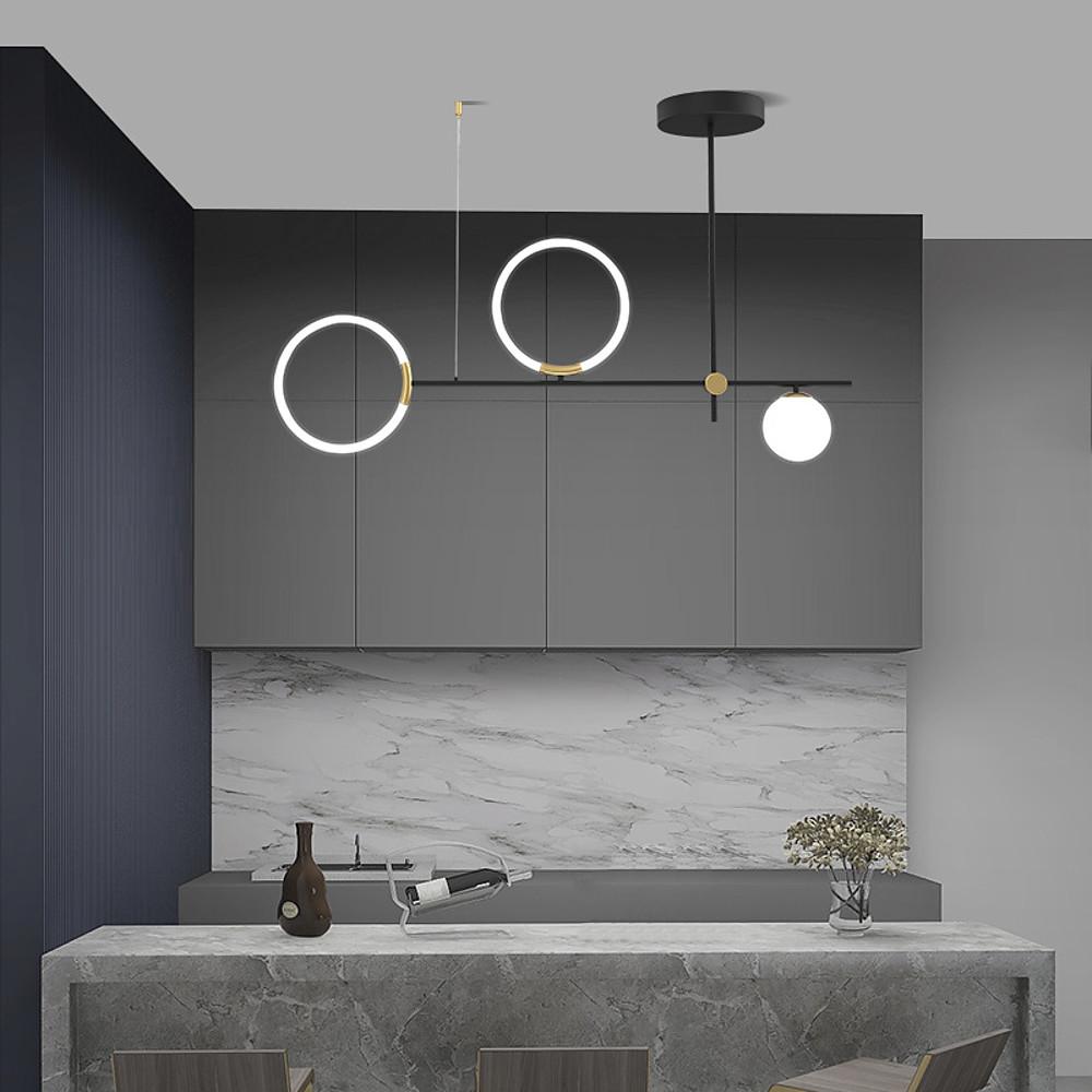 Modern Black LED Island Chandelier Circular Glass Pendant Light for Dining Room