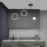 Modern Black LED Island Chandelier Circular Glass Pendant Light for Dining Room