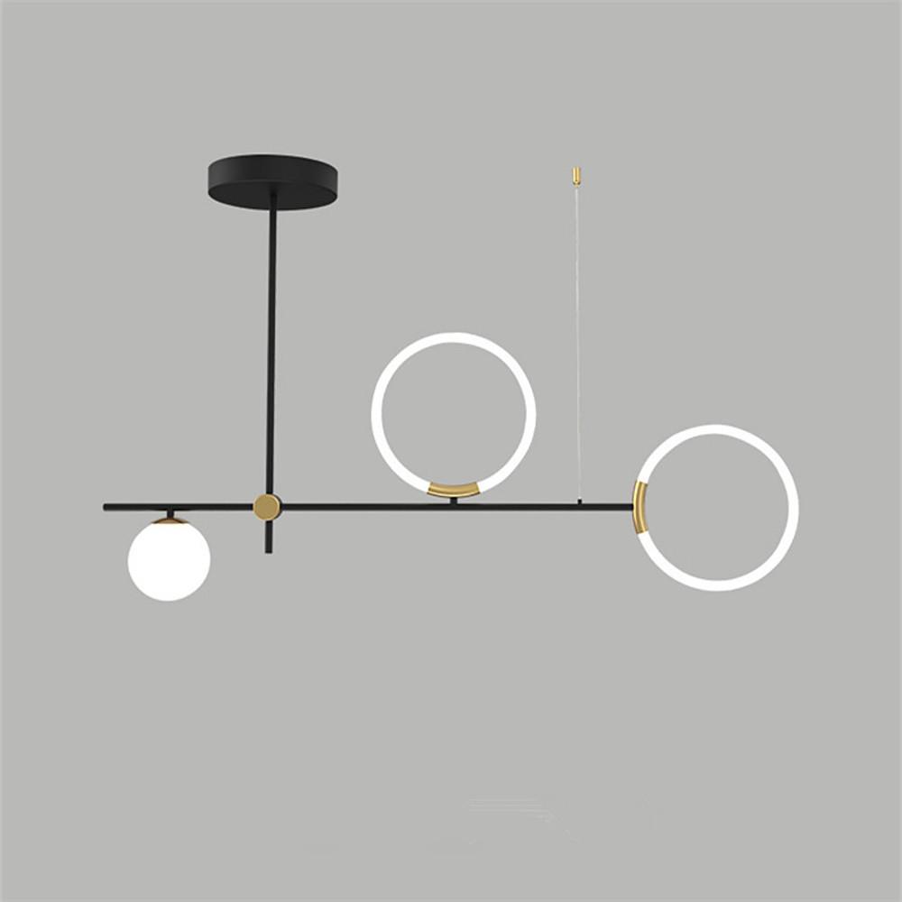 Modern Black LED Island Chandelier Circular Glass Pendant Light for Dining Room