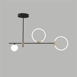 Modern Black LED Island Chandelier Circular Glass Pendant Light for Dining Room