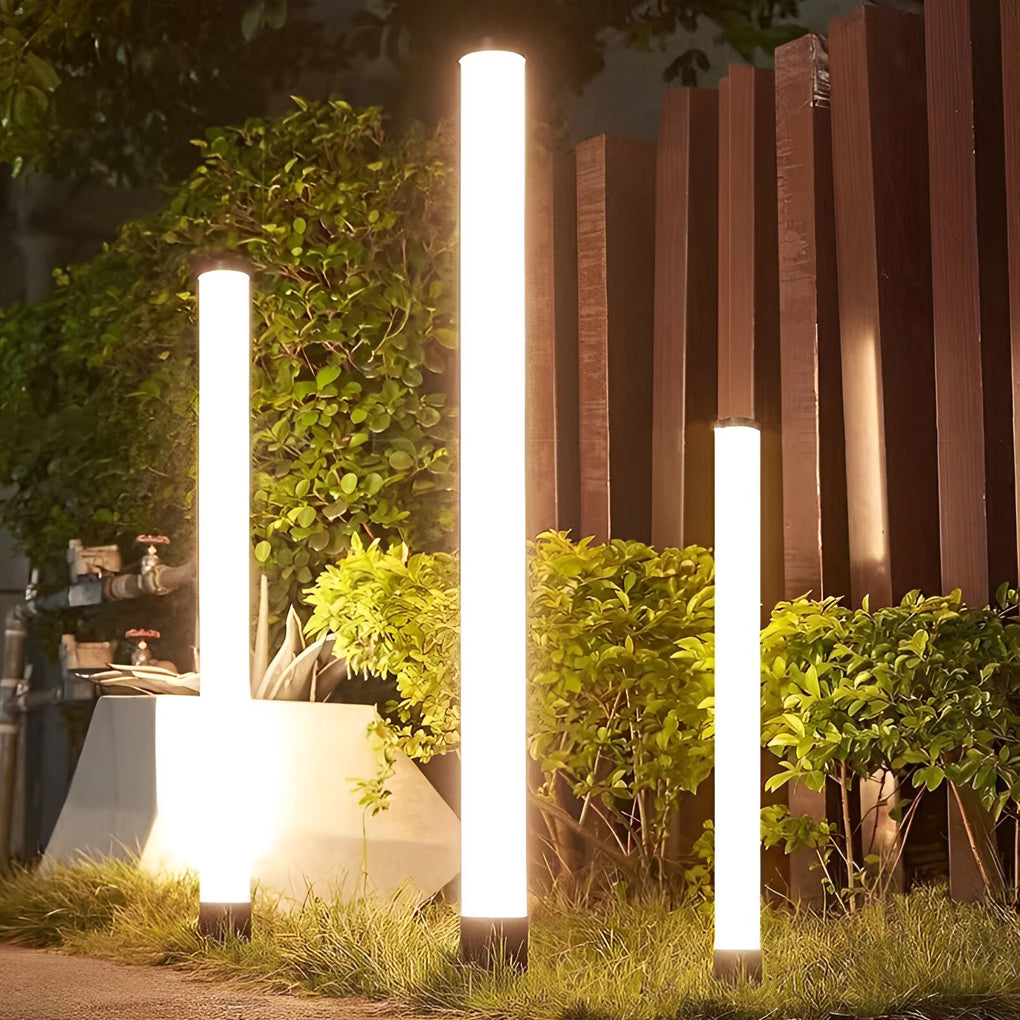Modern Black LED Outdoor Garden Pathway Light Cylindrical Waterproof Acrylic Post Lamp