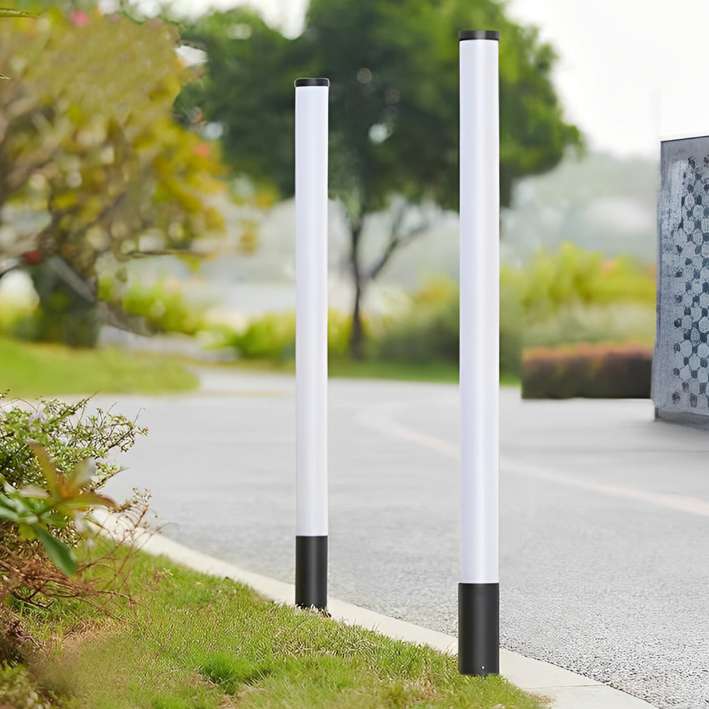Modern Black LED Outdoor Garden Pathway Light Cylindrical Waterproof Acrylic Post Lamp