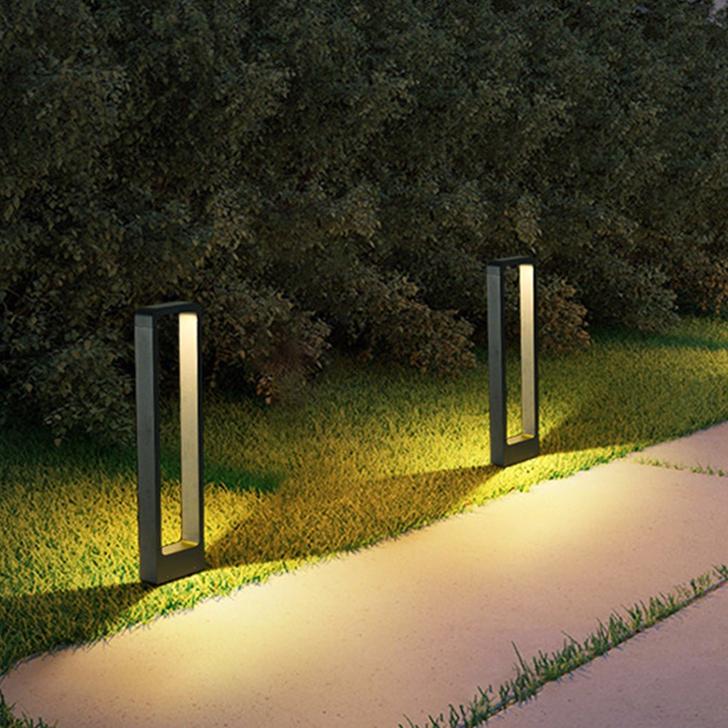 Modern Black LED Outdoor Post Light Waterproof Rectangular Bollard Lamp for Garden Pathway