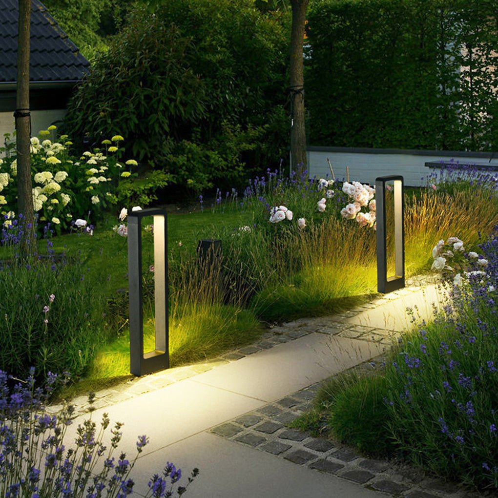Modern Black LED Outdoor Post Light Waterproof Rectangular Bollard Lamp for Garden Pathway