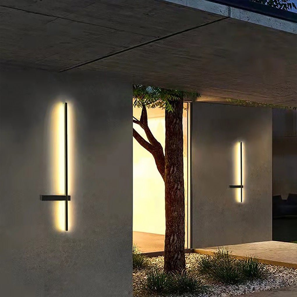 Modern Black LED Outdoor Wall Sconce Waterproof Linear Porch Light for Garden and Patio