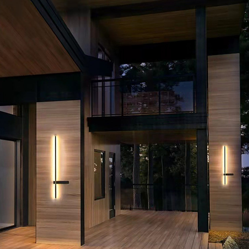 Modern Black LED Outdoor Wall Sconce Waterproof Linear Porch Light for Garden and Patio