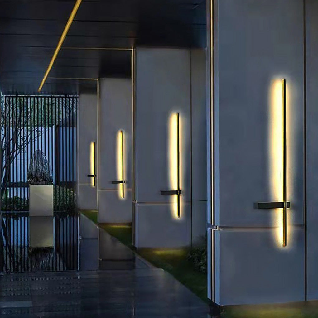 Modern Black LED Outdoor Wall Sconce Waterproof Linear Porch Light for Garden and Patio