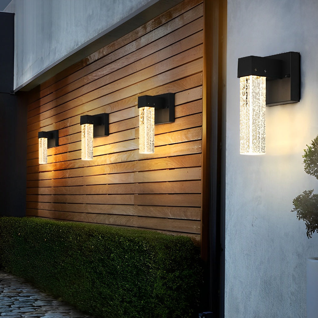 Modern Black LED Outdoor Wall Sconce with Bubble Crystal Shade 10W Waterproof Exterior Light