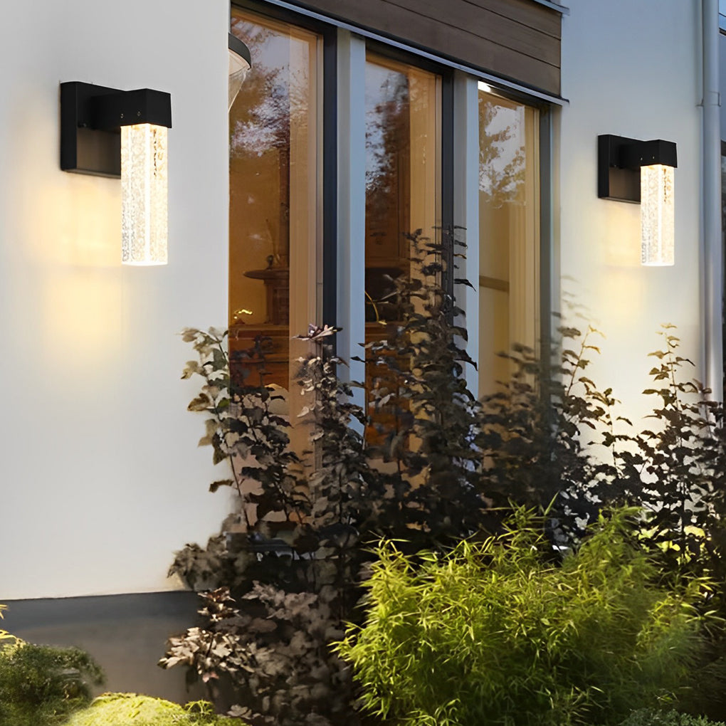 Modern Black LED Outdoor Wall Sconce with Bubble Crystal Shade 10W Waterproof Exterior Light