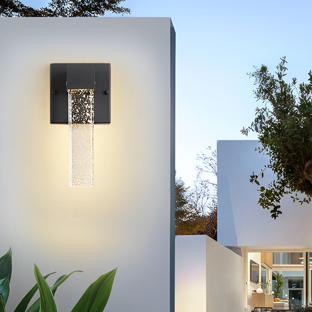 Modern Black LED Outdoor Wall Sconce with Bubble Crystal Shade 10W Waterproof Exterior Light